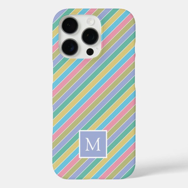 Cool Stylish Colourful Diagonal Striped Monogram Case-Mate iPhone Case (Back)
