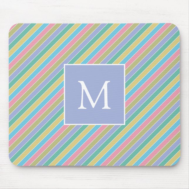 Cool Stylish Colourful Diagonal Striped Monogram Mouse Mat (Front)