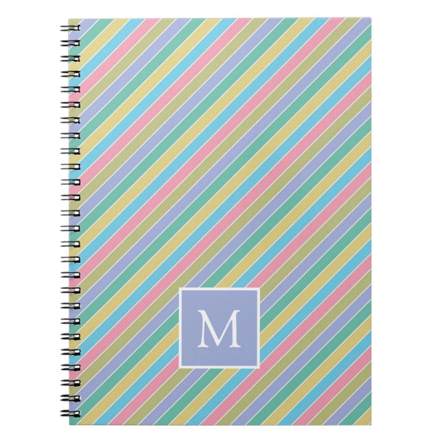 Cool Stylish Colourful Diagonal Striped Monogram Notebook (Front)