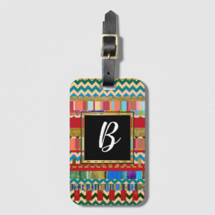 cool stylish colourful stripes with monogram luggage tag