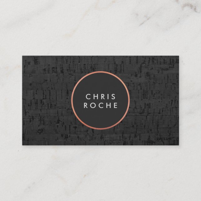 Cool Stylish Copper Circle Emblem Black Cork Board Business Card (Front)