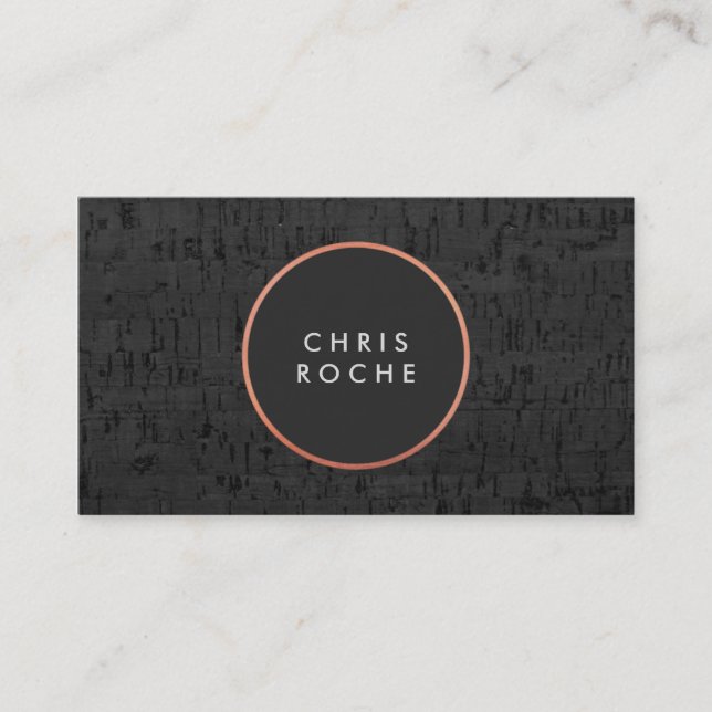 Cool Stylish Copper Circle Emblem Black Cork Board Business Card (Front)