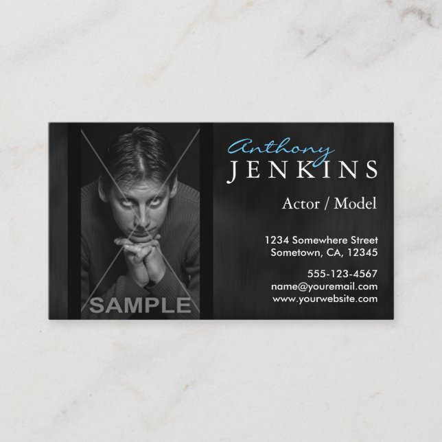 Cool Stylish Headshot Black Velvet Backdrop Actor Business Card (Front)