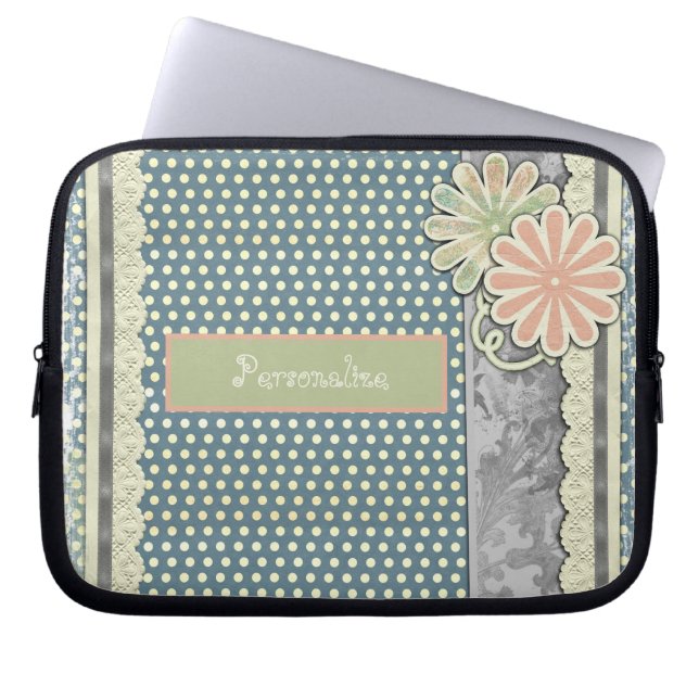 Cool Stylish Polka Dots Lace & Daisies Personalise Laptop Sleeve (Front)