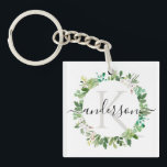 COOL SUCCULENT WREATH FOLIAGE WATERCOLOR MONOGRAM KEY RING<br><div class="desc">If you need any further customisation or any other matching items,  please feel free to contact me at info@yellowfebstudio.com</div>