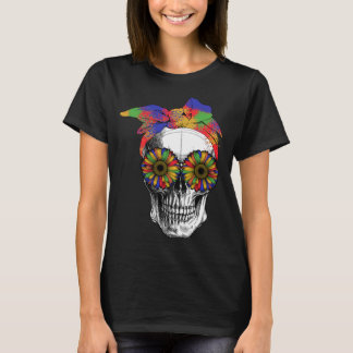 Cool Sugar Skull Bandanna Colourful Sunflower Day T-Shirt