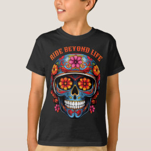 Cool Sugar Skull Motorcycle Helmet Mexican Day Of T-Shirt