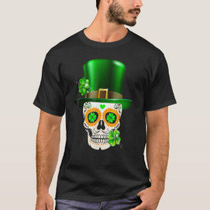 Cool Sugar Skull St Patrick's Day Shamrock Irish L T-Shirt