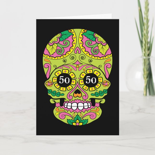 Cool Sugar Skull with Customizable Age Birthday Card (Front)