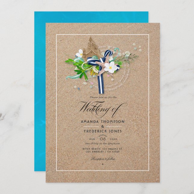 Cool Summer Beach Wedding Photo Invitation (Front/Back)