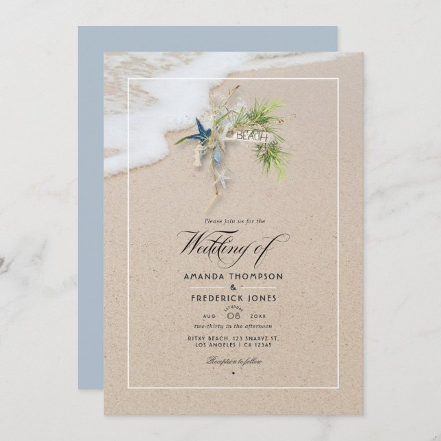 Cool Summer Beach Wedding Photo Invitation (Front/Back)