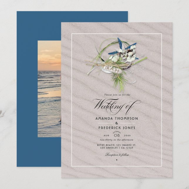 Cool Summer Beach Wedding Photo Invitation (Front/Back)