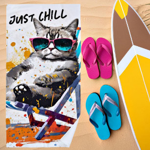 Cool summer cat custom beach towel