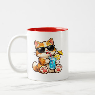 Cool Summer Cat Two-Tone Coffee Mug