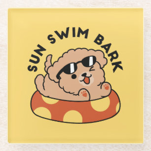 Cool Summer Dog Floating – Cute Puppy Pool Party Glass Coaster
