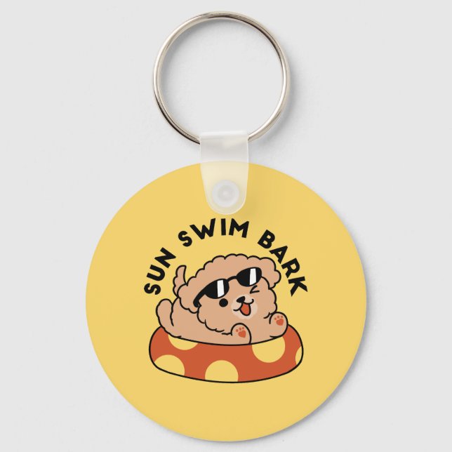 Cool Summer Dog Floating – Cute Puppy Pool Party Key Ring (Front)