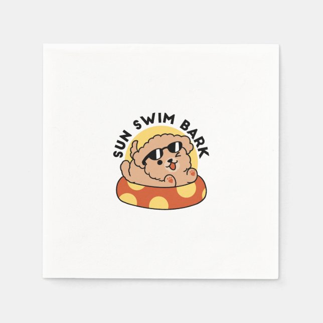 Cool Summer Dog Floating – Cute Puppy Pool Party Napkin (Front)