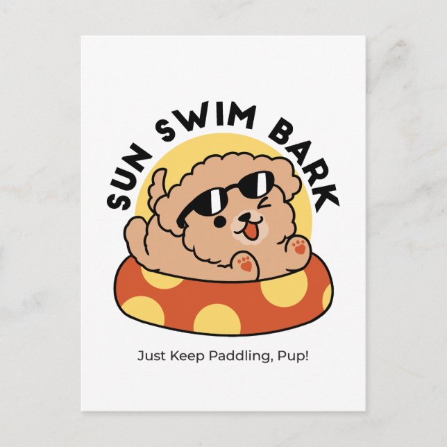 Cool Summer Dog Floating – Cute Puppy Pool Party Postcard (Front)