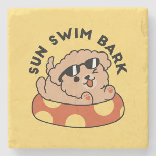 Cool Summer Dog Floating – Cute Puppy Pool Party Stone Coaster