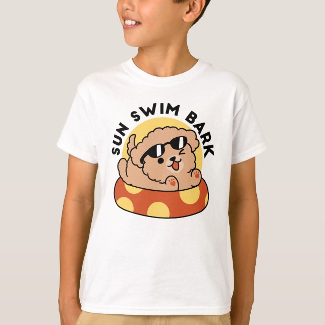 Cool Summer Dog Floating – Cute Puppy Pool Party T-Shirt (Front)