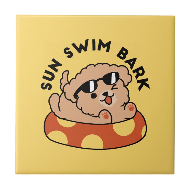 Cool Summer Dog Floating – Cute Puppy Pool Party Tile (Front)