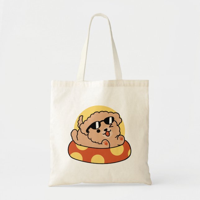 Cool Summer Dog Floating – Cute Puppy Pool Party Tote Bag (Front)