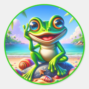 Cool Summer frog lovers beach Classic  Classic Round Sticker