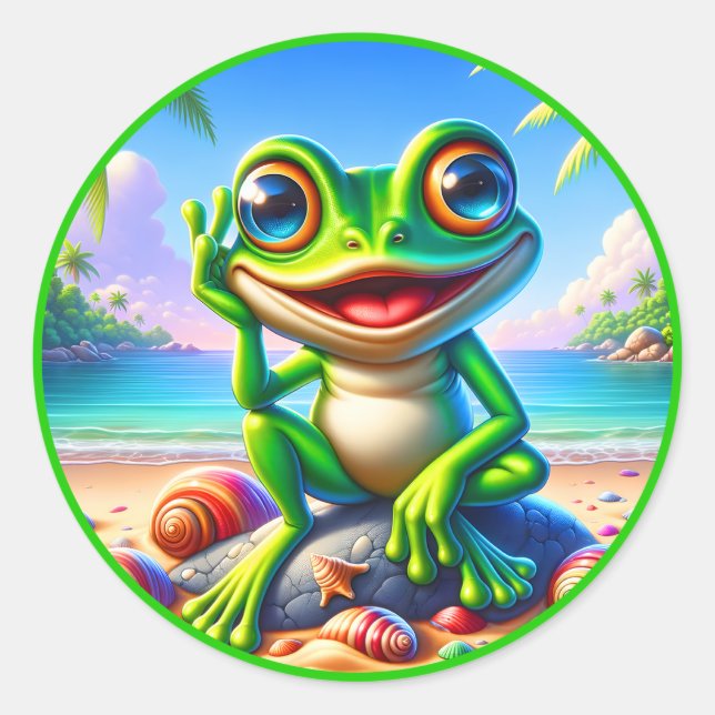 Cool Summer frog lovers beach Classic  Classic Round Sticker (Front)