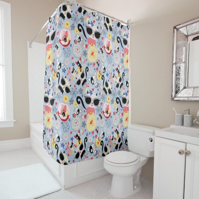Cool Summer Kitty Shower Curtain (In Situ)