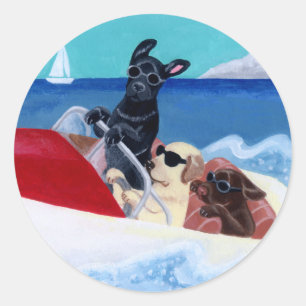 Cool Summer Labradors Painting Classic Round Sticker