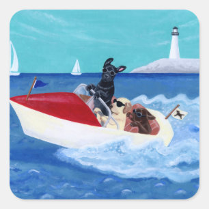 Cool Summer Labradors Painting Square Sticker