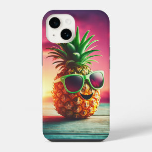 Cool Summer Pineapple with gree Sunglasses - Happy iPhone 14 Case
