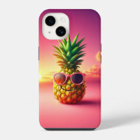 Cool Summer Pineapple with Pink Sunglasses - Happy