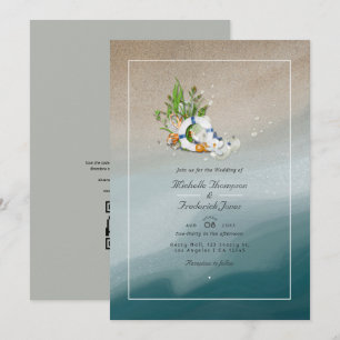 Cool Summer QR Code RSVP Beach Wedding Invitation
