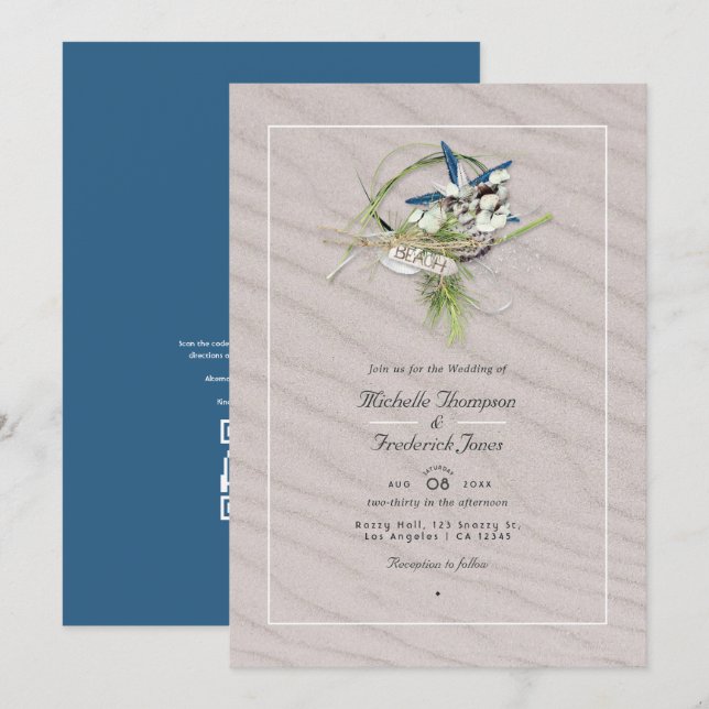 Cool Summer QR Code RSVP Beach Wedding Invitation (Front/Back)