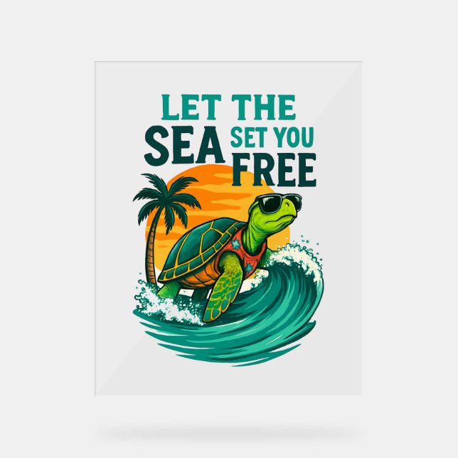 Cool Summer – Sea Turtle Vibes Acrylic Sign (Front)