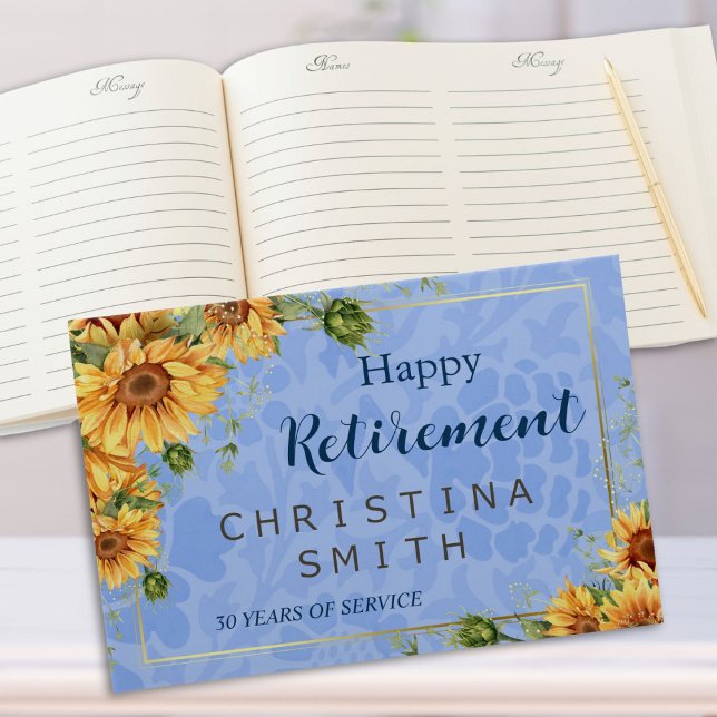 Cool Summer Sunflower Watercolor Retirement Party Guest Book (Cool Summer Sunflower Watercolor Retirement Party)