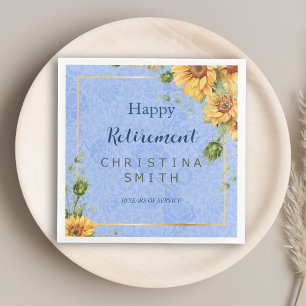 Cool Summer Sunflower Watercolor Retirement Party Napkin