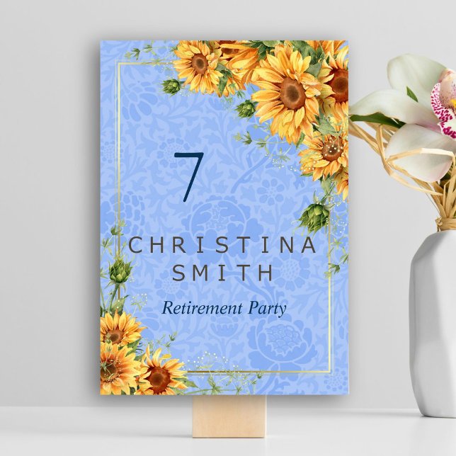 Cool Summer Sunflower Watercolor Retirement Party Table Number (Cool Summer Sunflower Watercolor Retirement Party)
