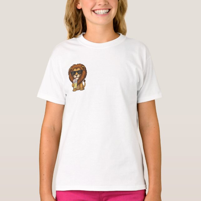 Cool Summer Sunglasses Lion Kids T-Shirt (Front)