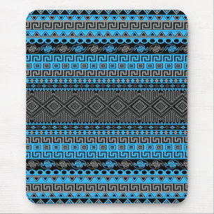 Cool summer trendy neon blue Aztec pattern Mouse Mat