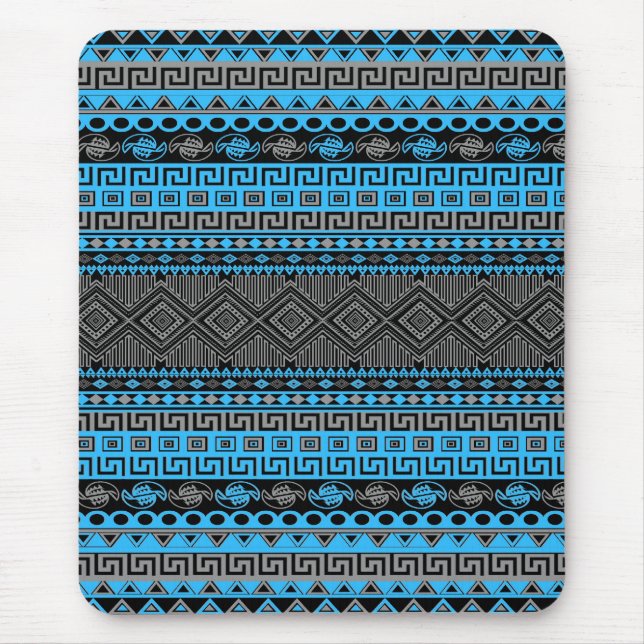Cool summer trendy neon blue Aztec pattern Mouse Mat (Front)