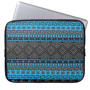 Cool summer trendy neon blue grey black Aztec Laptop Sleeve