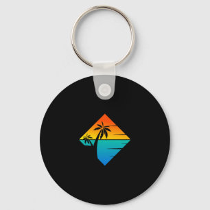 Cool summer vacation men women sunset beach palm key ring
