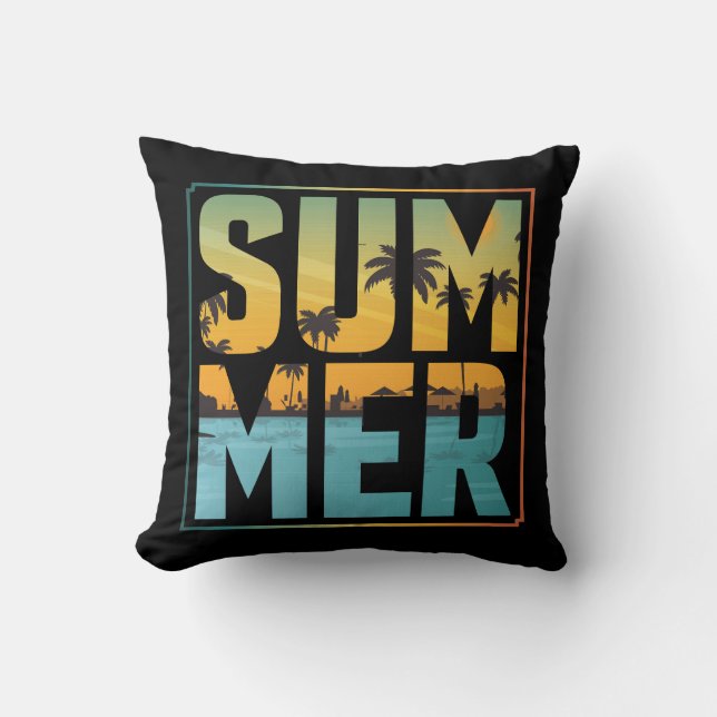 Cool Summer Vibes Palm Trees & Water Cushion (Front)