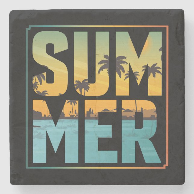 Cool Summer Vibes Palm Trees & Water Stone Coaster (Front)