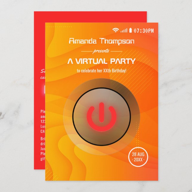 Cool Summer Virtual Birthday Party Invitation (Front/Back)