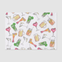 Cool Summer Watercolor Painted Mixed Drinks Patter