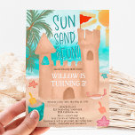 Cool Sun Fun Beach Party Sand Castle Kids birthday Invitation<br><div class="desc">Summer's here and it's time for Sun,  Sand & Fun! Celebrate your kids' birthday with this fun and colourful sand castle beach party invitation. Featuring gouache illustrated elements,  with Sand castle,  little crab,  sea stars,  the sun,  palm tree,  buckets.</div>
