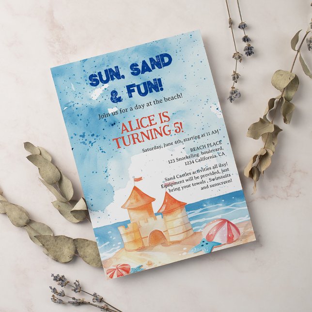 Cool Sun Fun Beach Party Sand Castle Kids Birthday Invitation (Creator Uploaded)